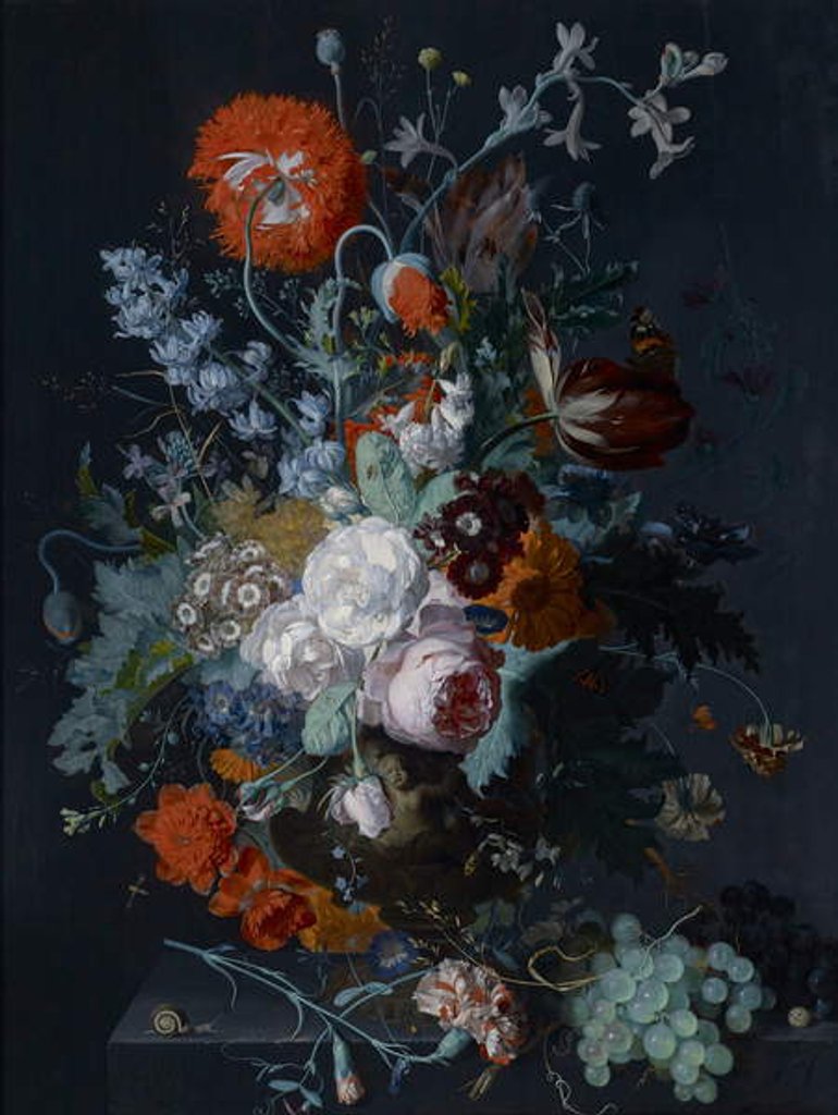Detail of Still Life of Flowers and Fruit, c.1715 by Jan van Huysum