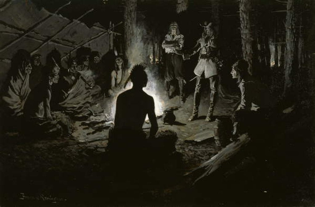 Detail of French Explorer's Council with the Indians c.1901 by Frederic Remington