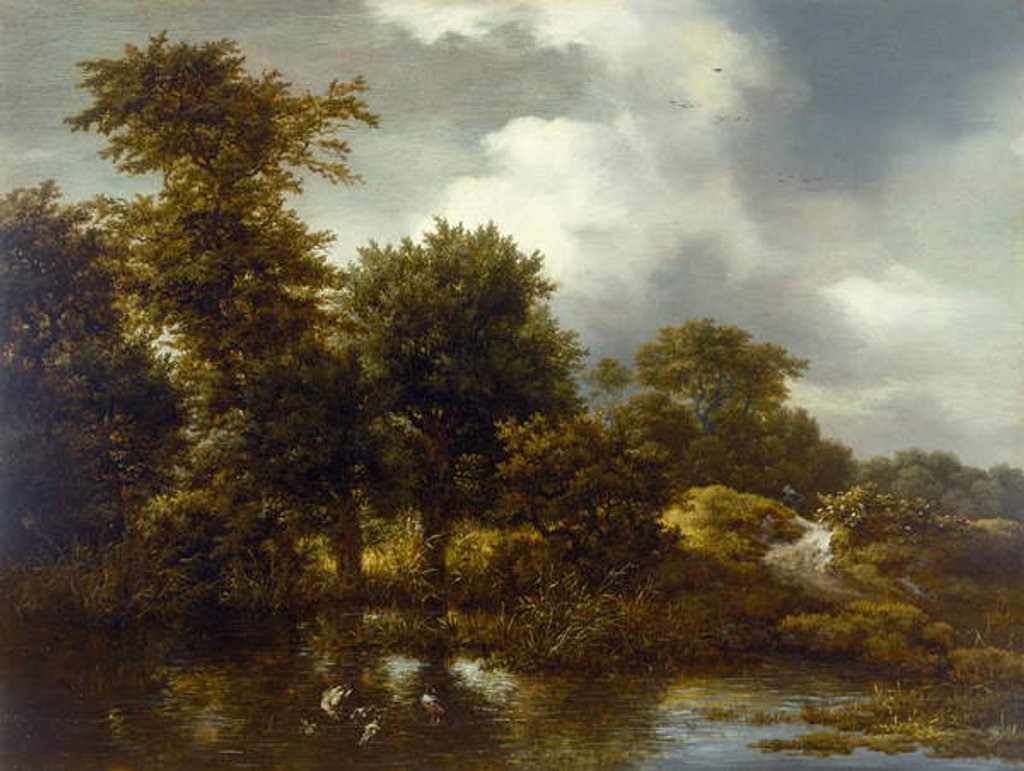 Detail of A Wooded Landscape with a Pond, late 1640s by Jacob Isaaksz. or Isaacksz. van Ruisdael