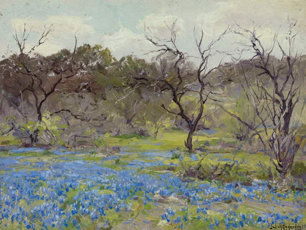 Detail of Early Spring Bluebonnets and Mesquite, 1919 by Julian Onderdonk