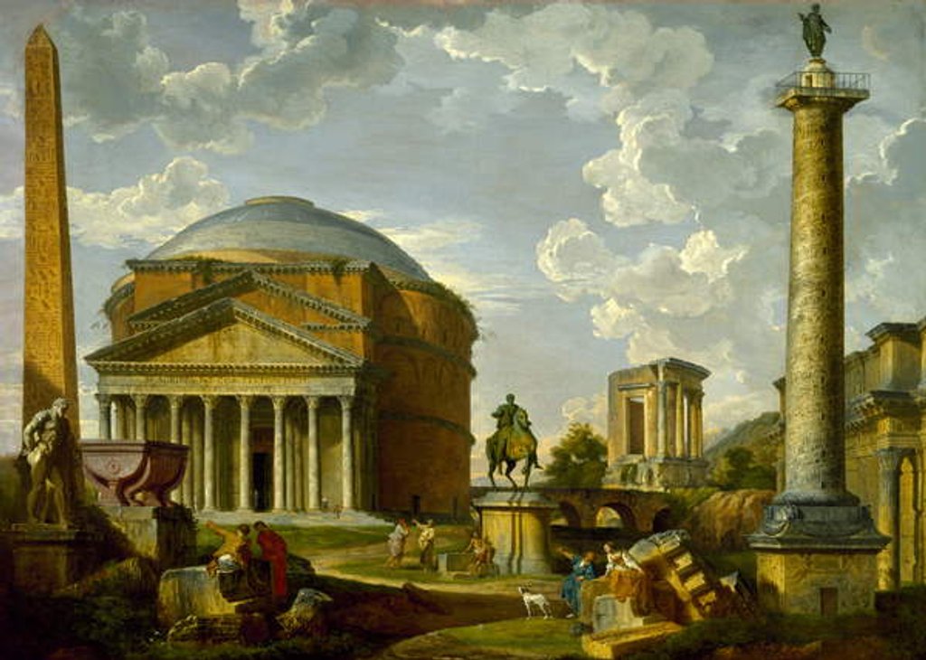 Detail of Fantasy View with the Pantheon and other Monuments of Ancient Rome, 1737 by Giovanni Paolo Pannini or Panini