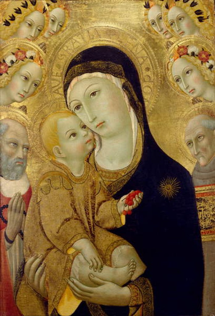 Detail of Virgin and Child with Saints Jerome and Bernardino of Siena and Six Angels, 1460s by Sano di also Ansano di Pietro di Mencio Pietro