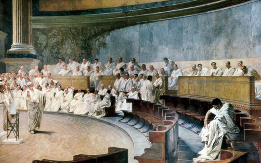 Detail of Cicero unmasked Catilina on 8th november 63 BC, 19th century by Cesare Maccari