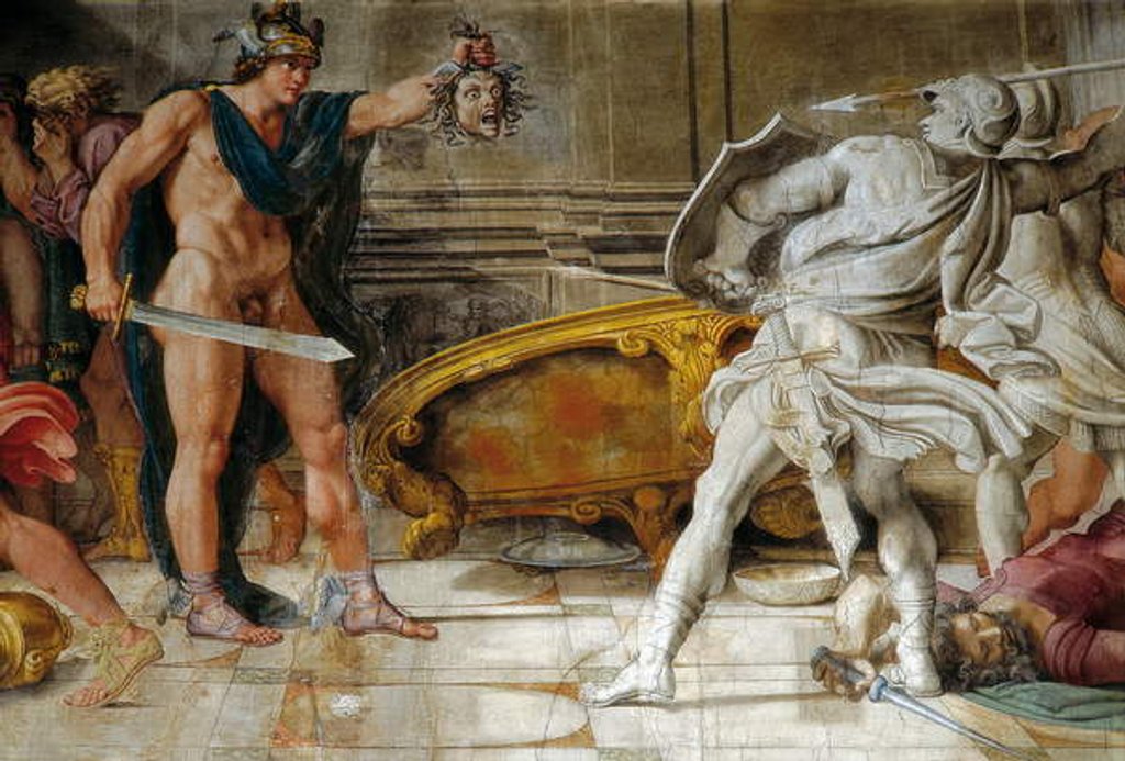 Detail of Perseus with the head of Medusa turning his enemies into stone, Loves of the Gods, 1597 by Annibale Carracci