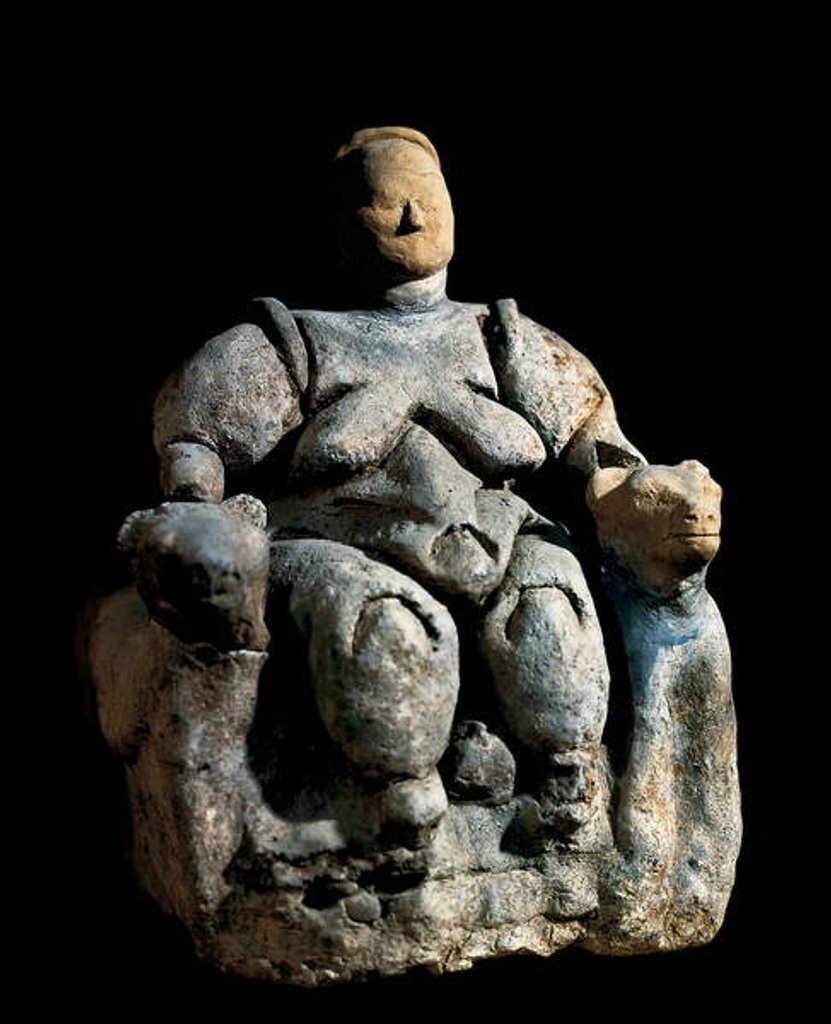 Detail of Deesse mere, statue de terre cuite. 8000-6000 AD coming from Catal Huyuk. by Neolithic Neolithic