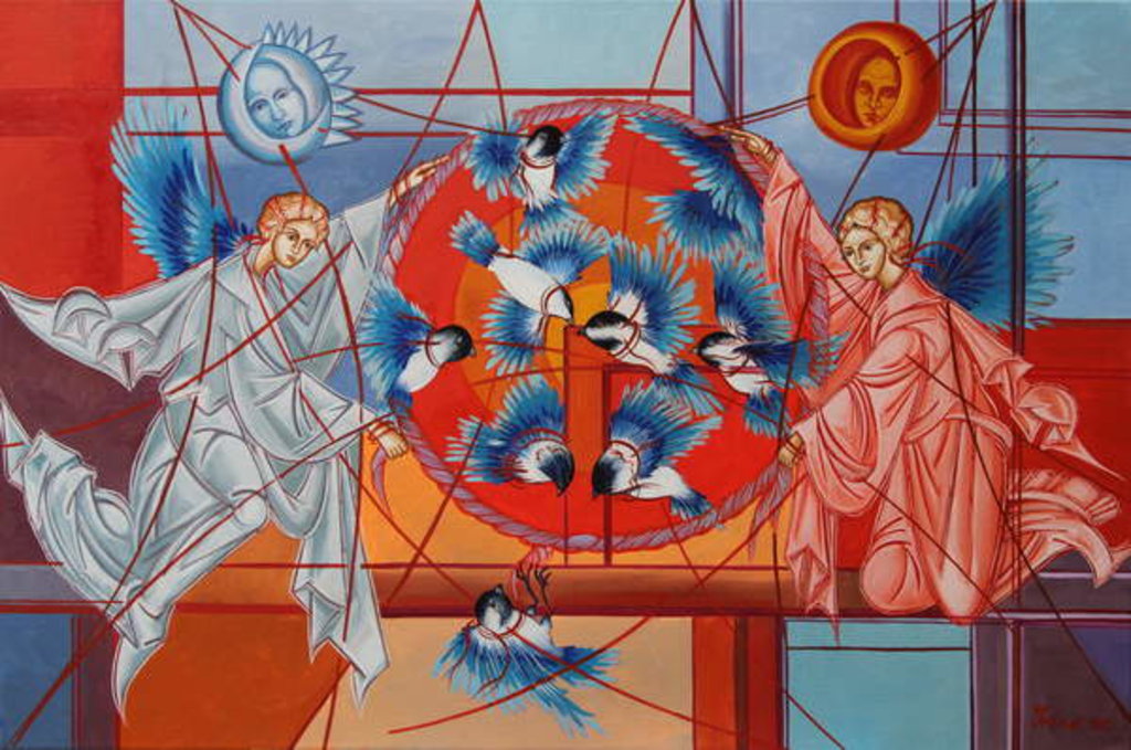 Detail of The Disappointed World and Chickadees, 2015 by Irina Corduban