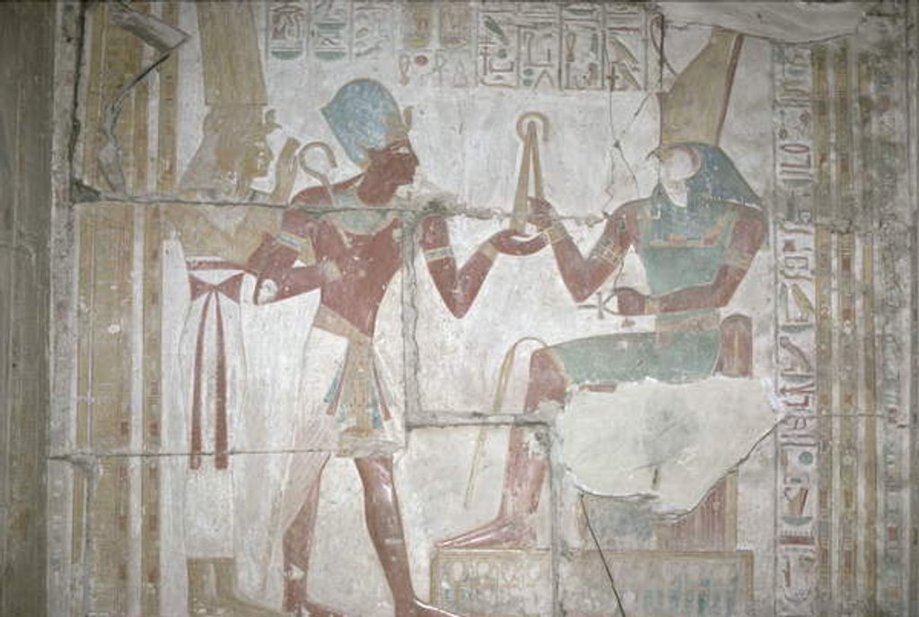 Detail of Relief of Isis, presenting Sethos I to Horus, New Kingdom by Egyptian 19th Dynasty