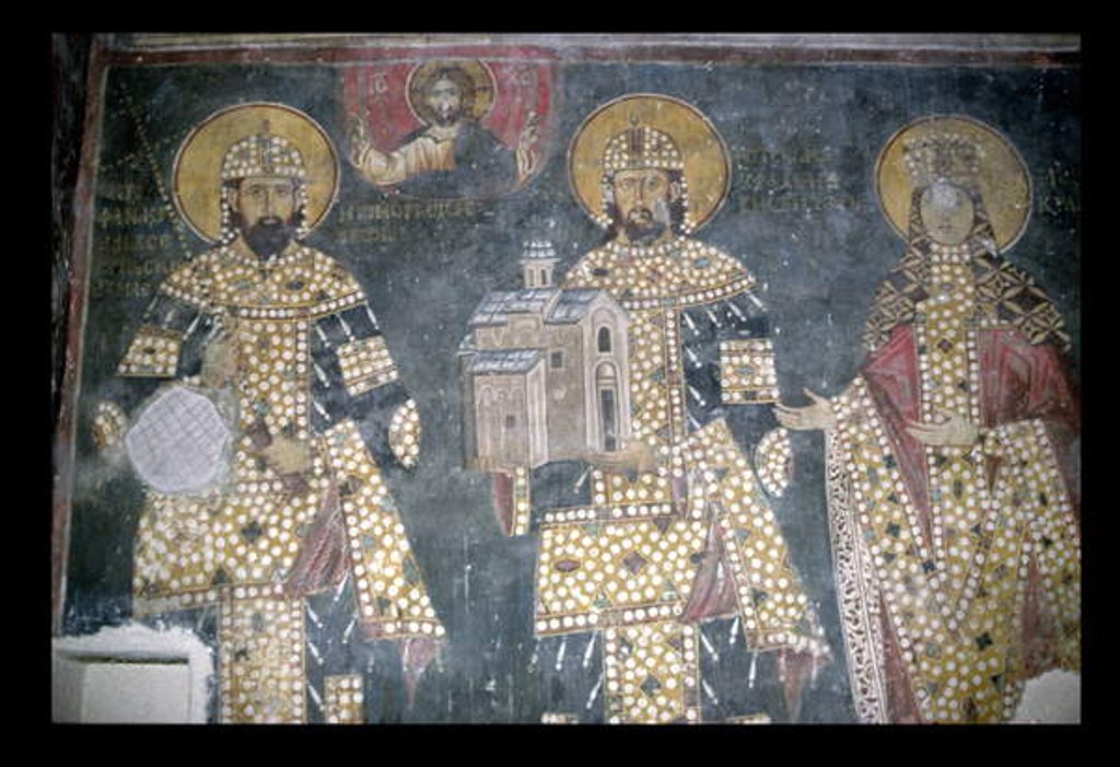 Detail of Stefan Milutin, Stefan Dragutin and Katelina, late 13th century by Serbian School
