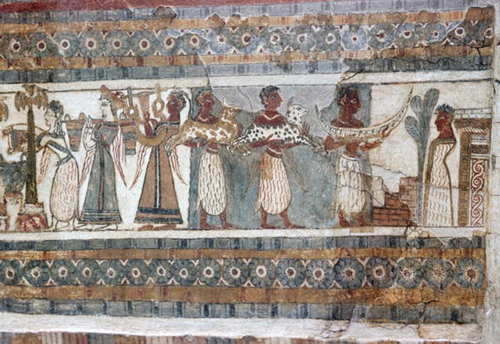 Detail of Detail, fresco on sarcophagus from Hagia Triada by Minoan Minoan