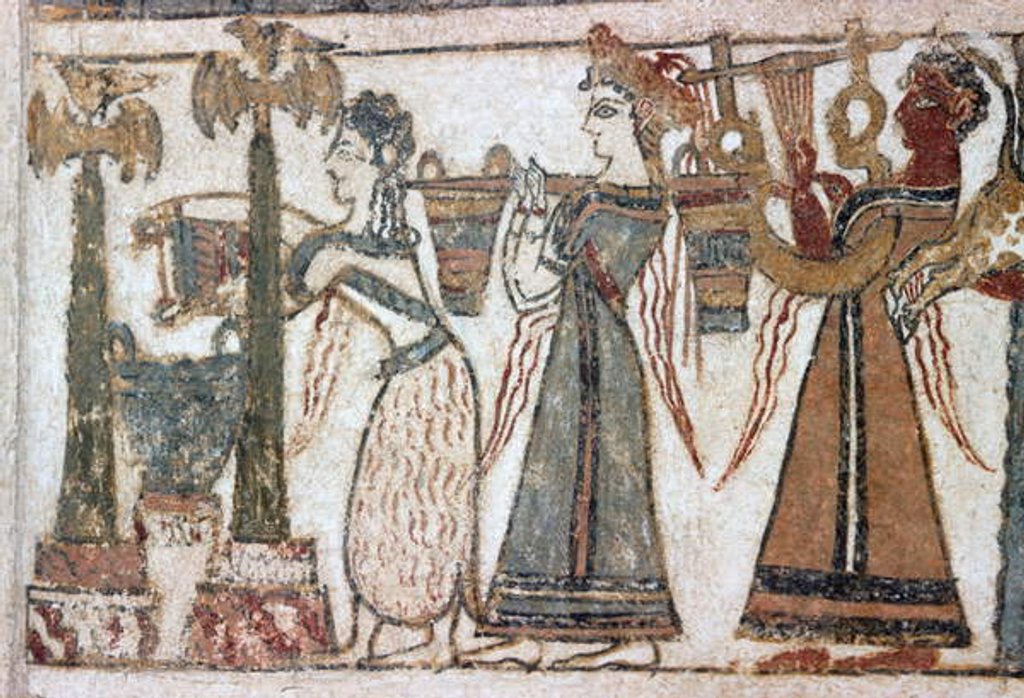 Detail of Detail, fresco on sarcophagus from Hagia Triada by Minoan Minoan