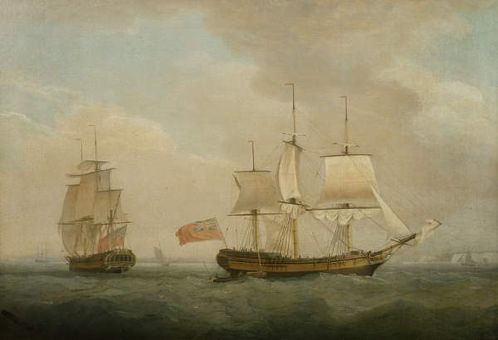 Detail of A Merchantman in Two Positions off the South Coast by Thomas Whitcombe