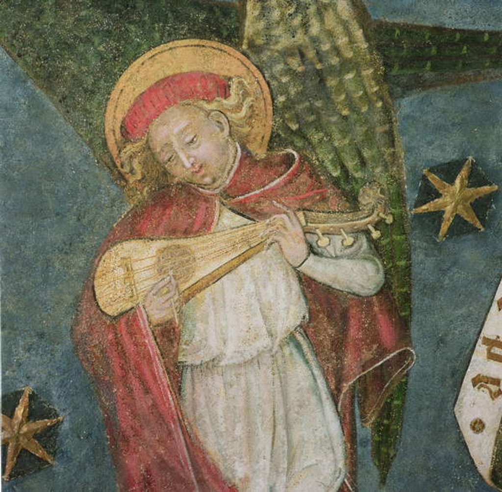 Detail of Angel musician playing a mandora by French School