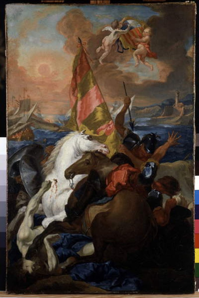 Detail of The inhabitants of Aix rescuing Marseille against the Aragonese: The fleet of Alfonso V of Aragon fires and sacked Marseille in 1423 by Michel Francois Dandre-Bardon