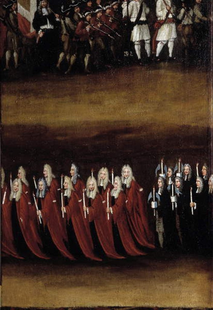 Detail of Detail of an 18th century screen used for the Fete God, representing the procession by French School