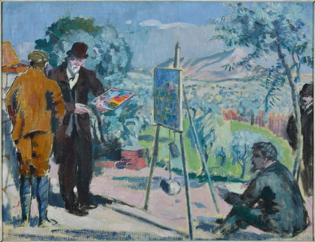 Detail of Visiting Cezanne or Cezanne painting in the countryside by Maurice Denis
