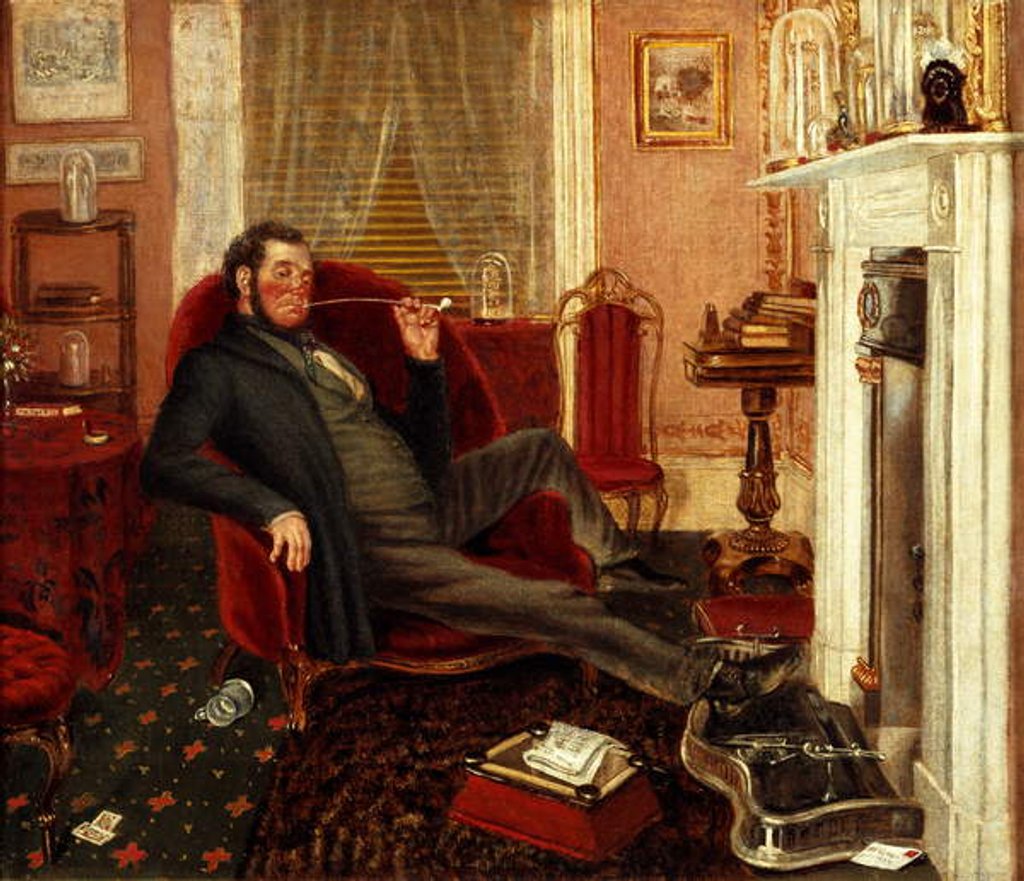 Detail of Man smoking in a parlour, 1862 by John Edward Soden