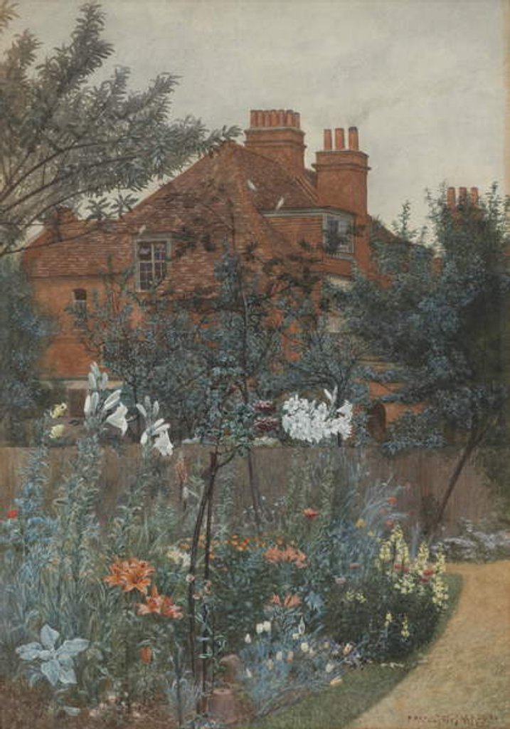 Detail of View of a garden in Bedford Park, 1885 by Frederick Hamilton Jackson