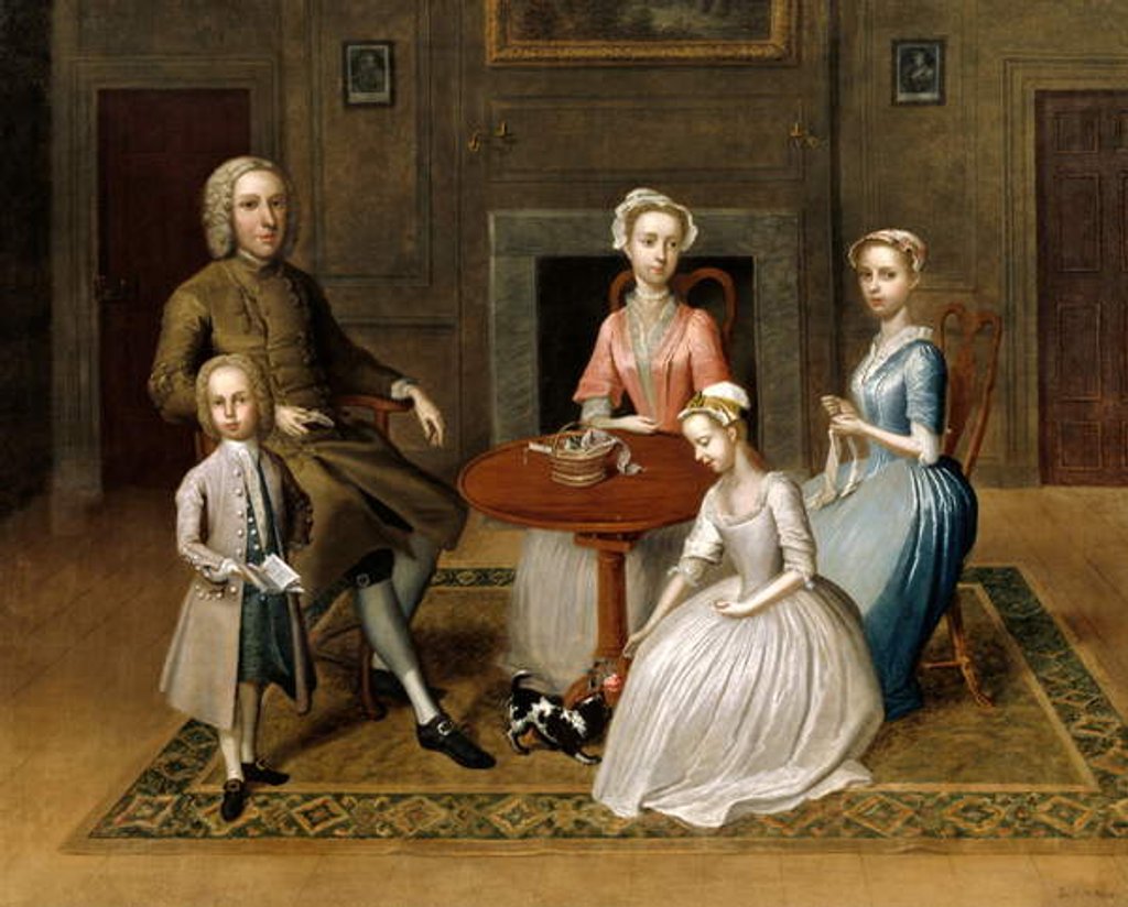 Detail of Group portrait, possibly of the Brewster family, in a domestic interior, 1736 by Thomas Bardwell