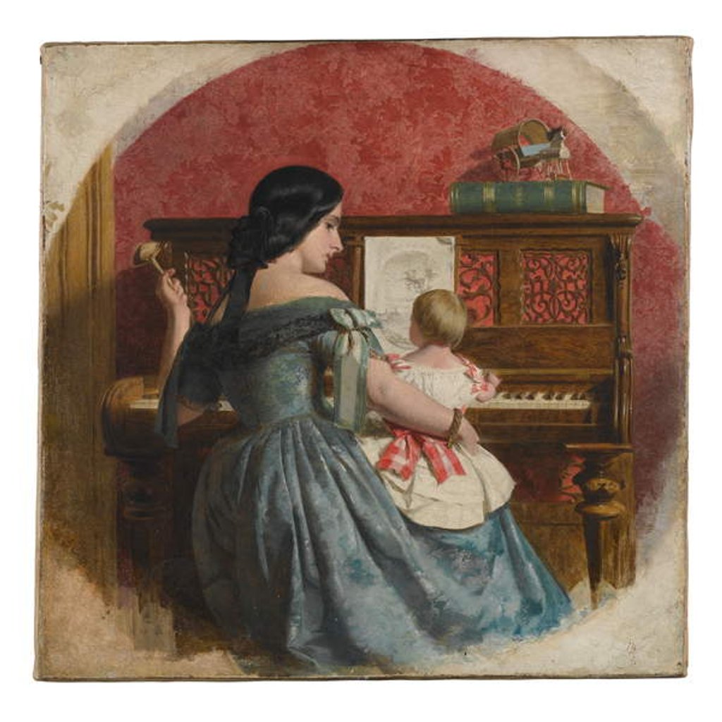 Detail of Domestic Interior with a mother and child seated at a piano, c.1860 by Charles West Cope