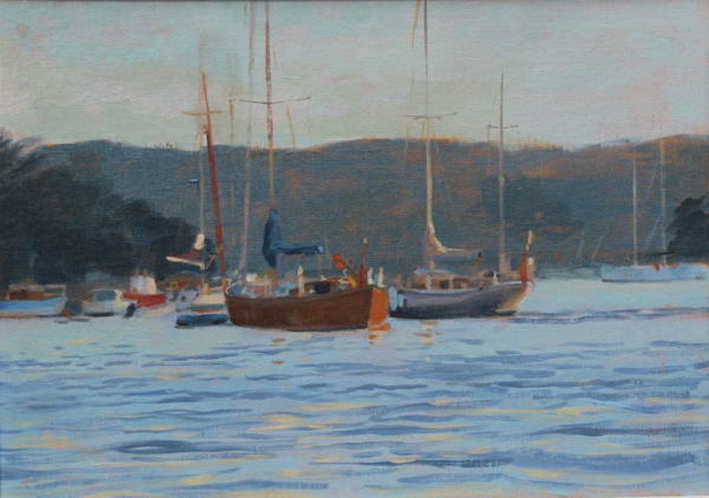Detail of Evening yachts Salcombe, 2016 by Jennifer Wright