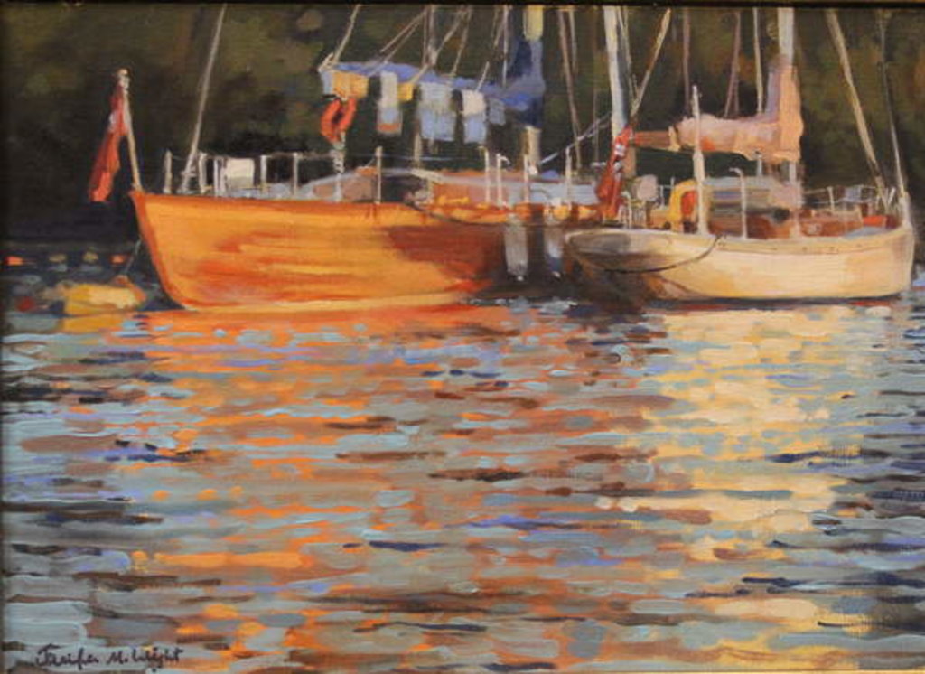 Detail of Salcombe Yachts, evening reflecions by Jennifer Wright