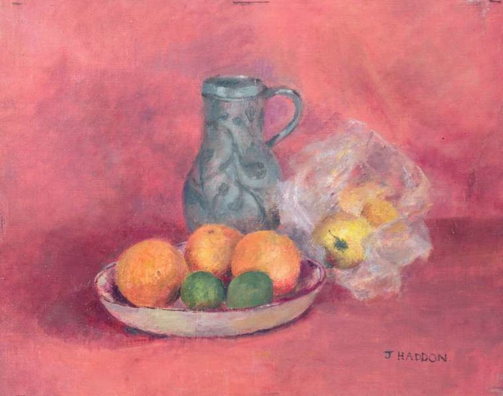 Detail of Still life of fruit and jug by Joyce Haddon