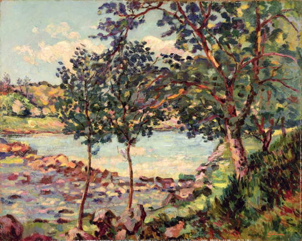 Detail of Landscape with a Lake by Jean Baptiste Armand Guillaumin