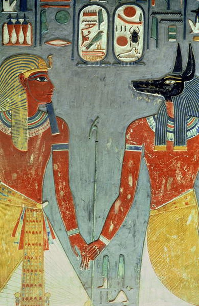 Detail of Horemheb and Anubis by Egyptian 18th Dynasty