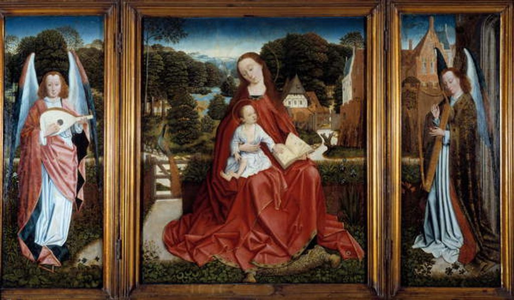 Detail of Triptych of the Virgin and Child surrounded by musical angels, c.1500 by Master of the Embroidered Foliage