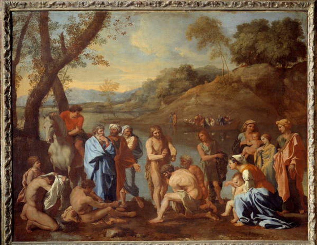 Detail of Saint John baptizing the people. Saint John the Baptist blessed men by a river, 17th century by Nicolas Poussin