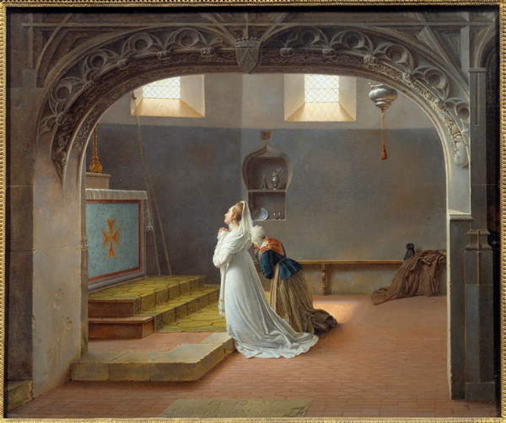 Detail of Mademoiselle d'Arjuzon praying for the recovery of her sick mother, 1814 by Marie Philippe Coupin de la Couperin