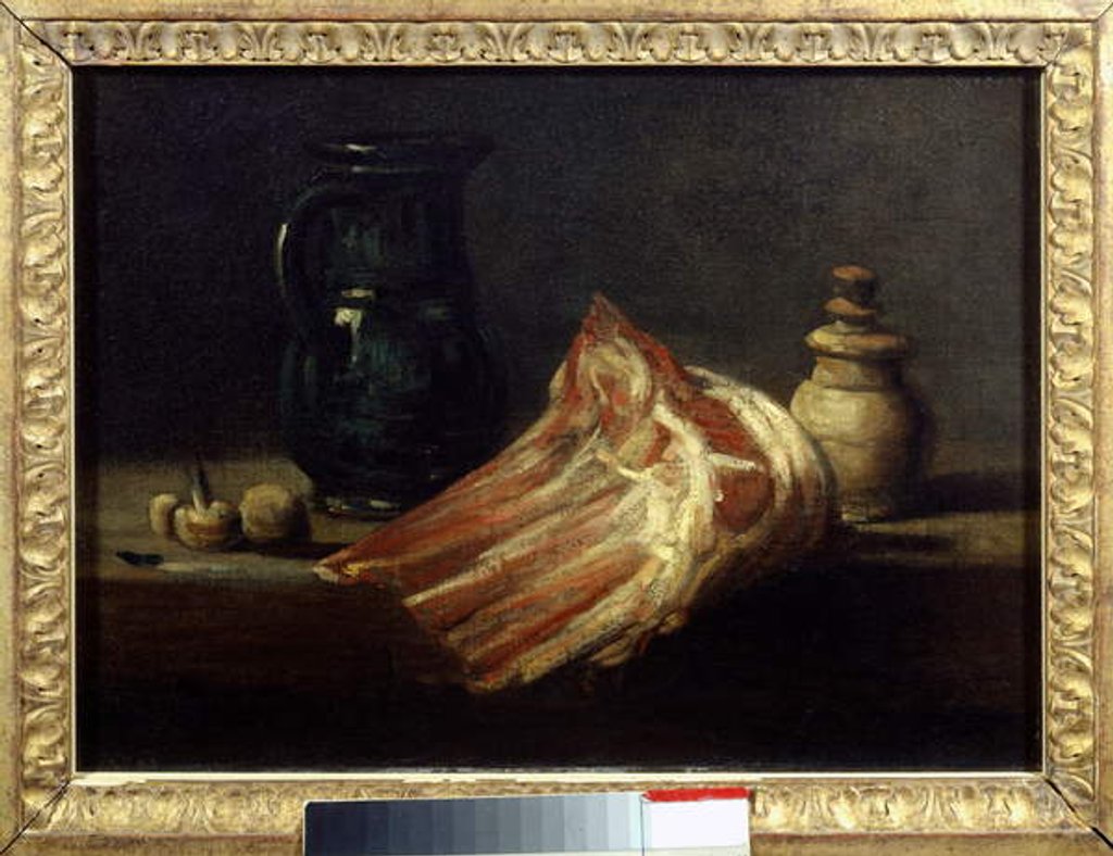 Detail of Kitchen table and utensils with a sheep square, 1740 by Jean-Baptiste Simeon Chardin