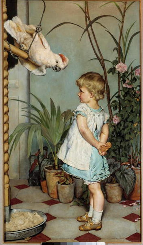 Detail of The child with the parrot, 1879 by Edgard Farasyn
