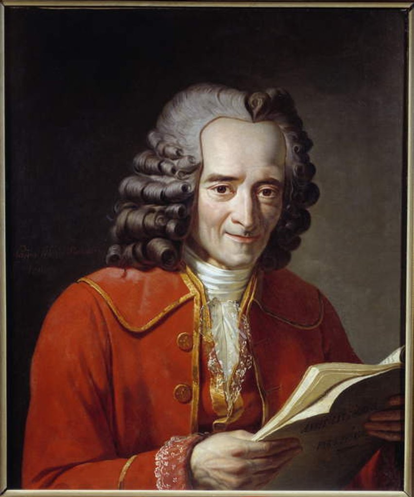Detail of Portrait of Voltaire holding L'Annee Litteraire by Freron by Jacques Augustin Catherine Pajou