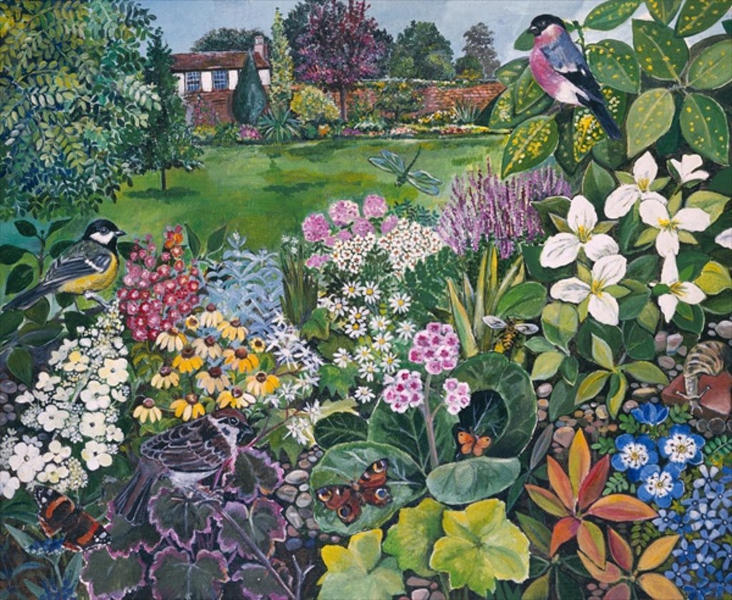 Detail of The Garden with Birds and Butterflies by Hilary Jones