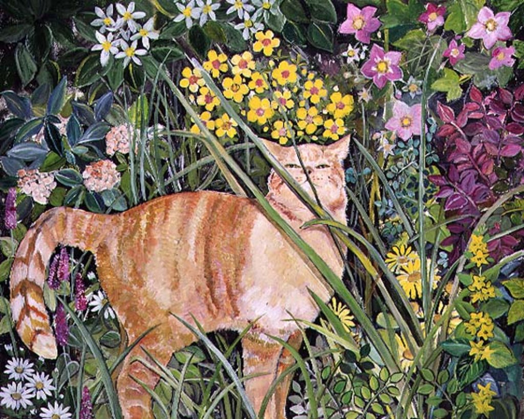 Detail of Cat and Long Grass, 1996 by Hilary Jones