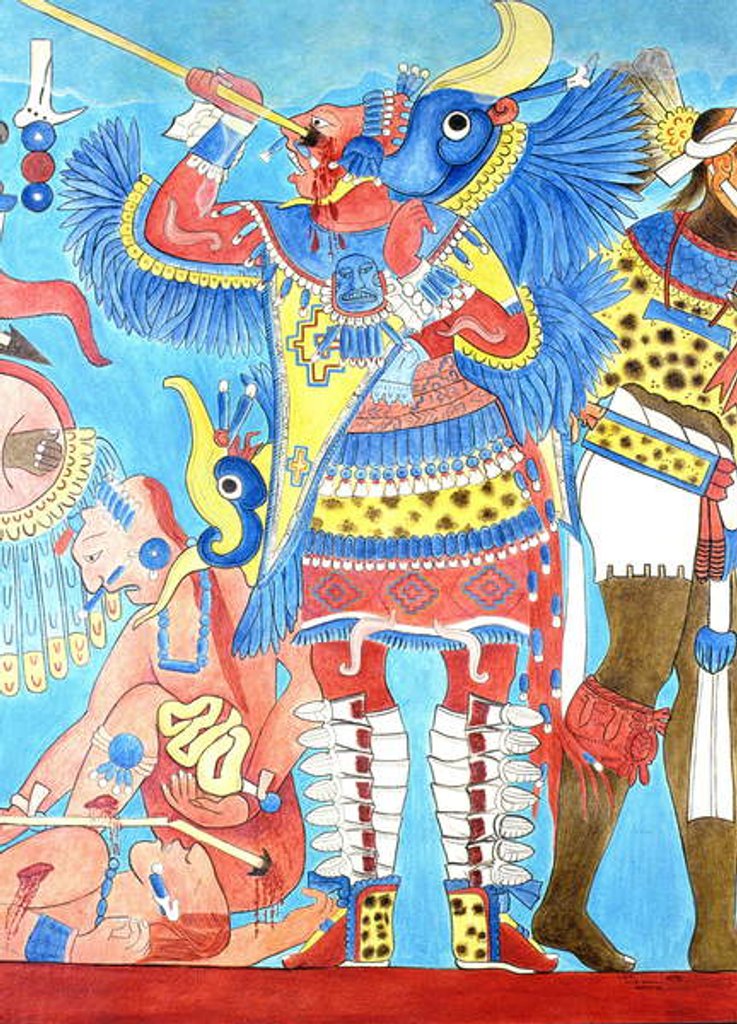 Detail of Reproduction of a Mural at Cacaxtla, Mexico by Pre-Columbian Pre-Columbian