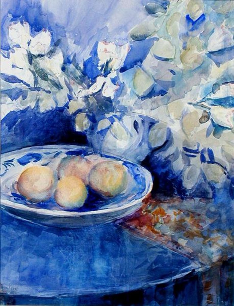 Detail of Delft Platter on a Circular Table by Karen Armitage