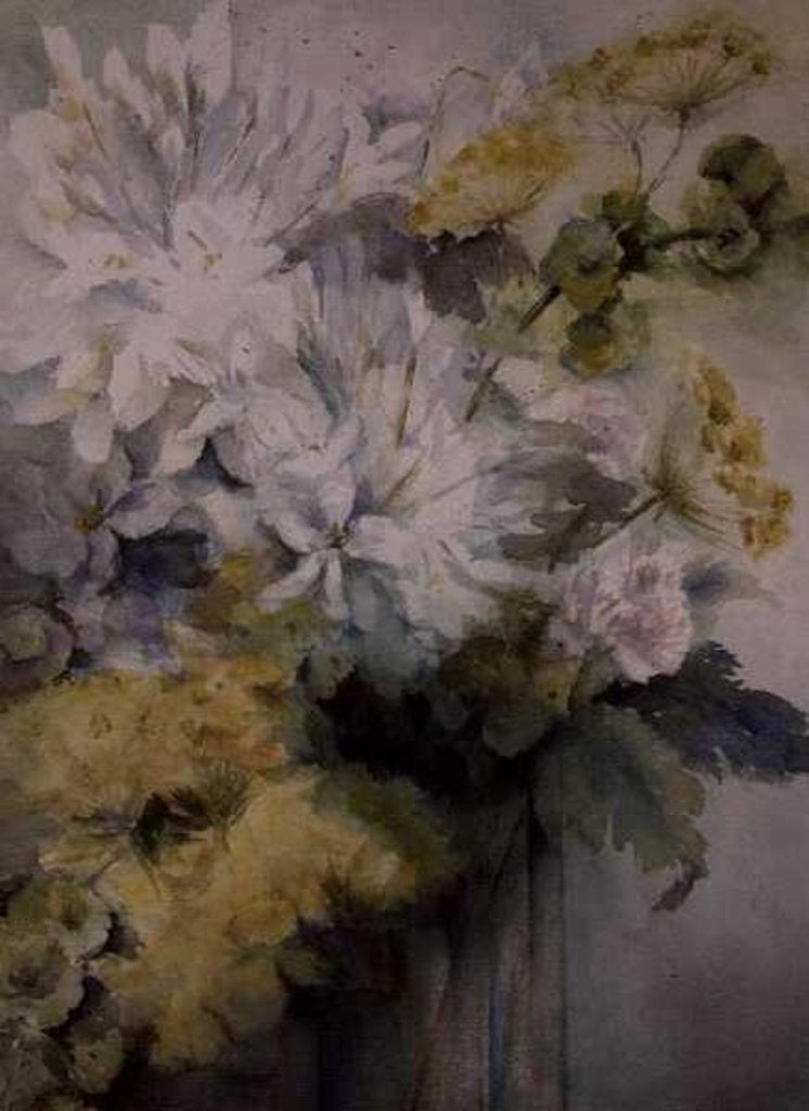 Detail of Agapanthus Molucela arrangement in a glass vase by Karen Armitage