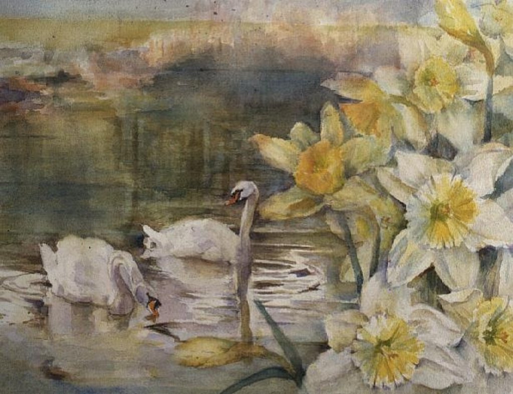 Detail of Swans at Hurst by Karen Armitage