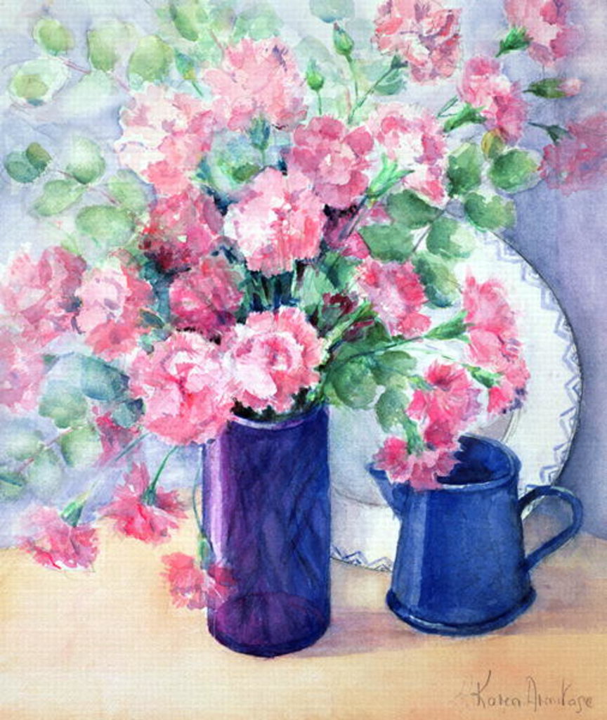 Detail of Provencal Arrangement of Pinks and Eucalyptus by Karen Armitage