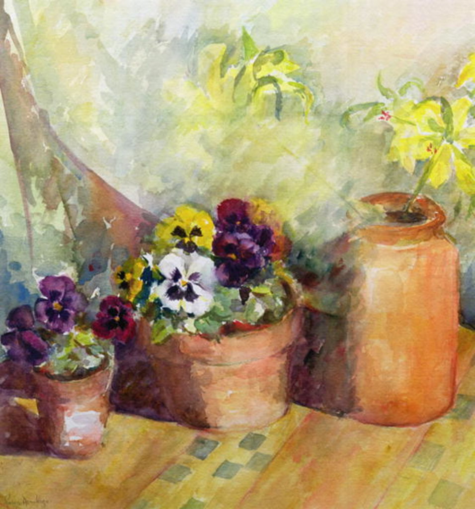 Detail of Pansies and Terracotta Pots by Karen Armitage