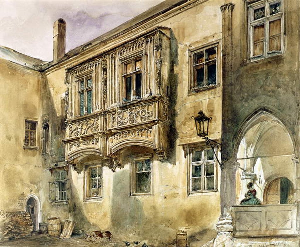 Detail of Gothic balcony in the courtyard of Klosterneuburg Abbey, c.1840 by Rudolph von Alt