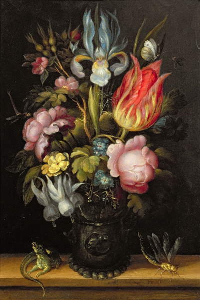 Detail of Flower-piece with a Roemer, c.1615 by Roelandt Jacobsz. Savery