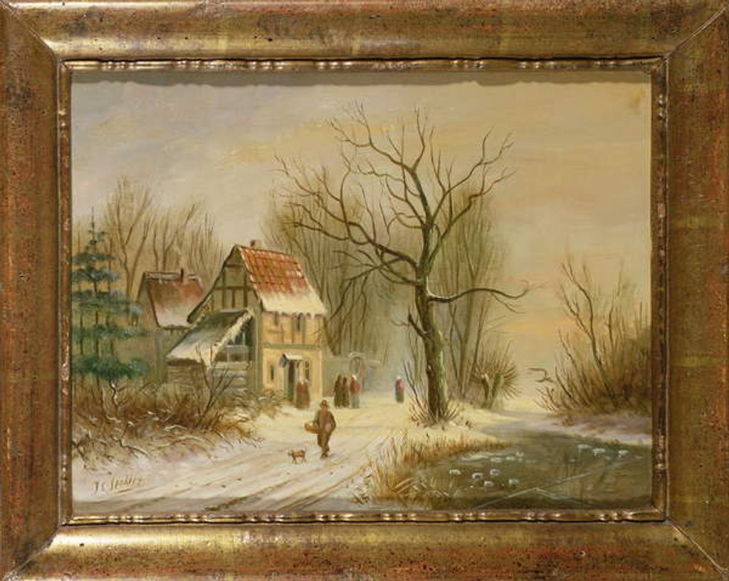 Detail of Winter scene by Jacob Jan Coenraad Spohler