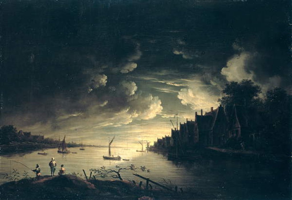 Detail of River Landscape by Moonlight by Jan Ludewick de Wouters
