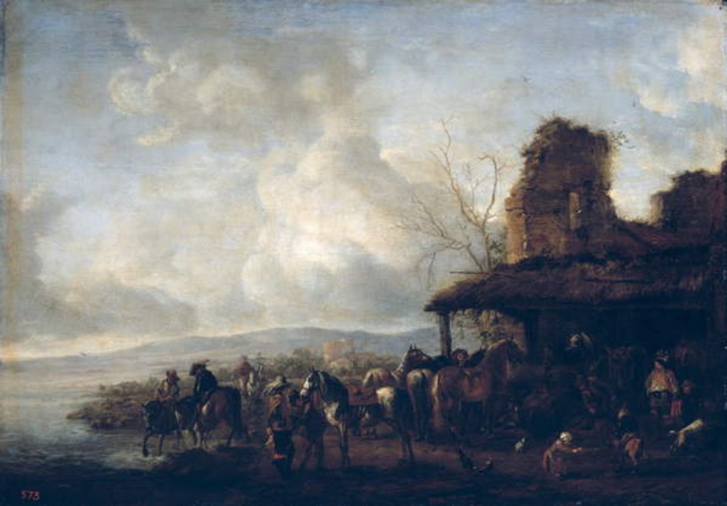 Detail of The Stable of a Dilapidated House, c.1640 by Philips Wouwermans or Wouwerman