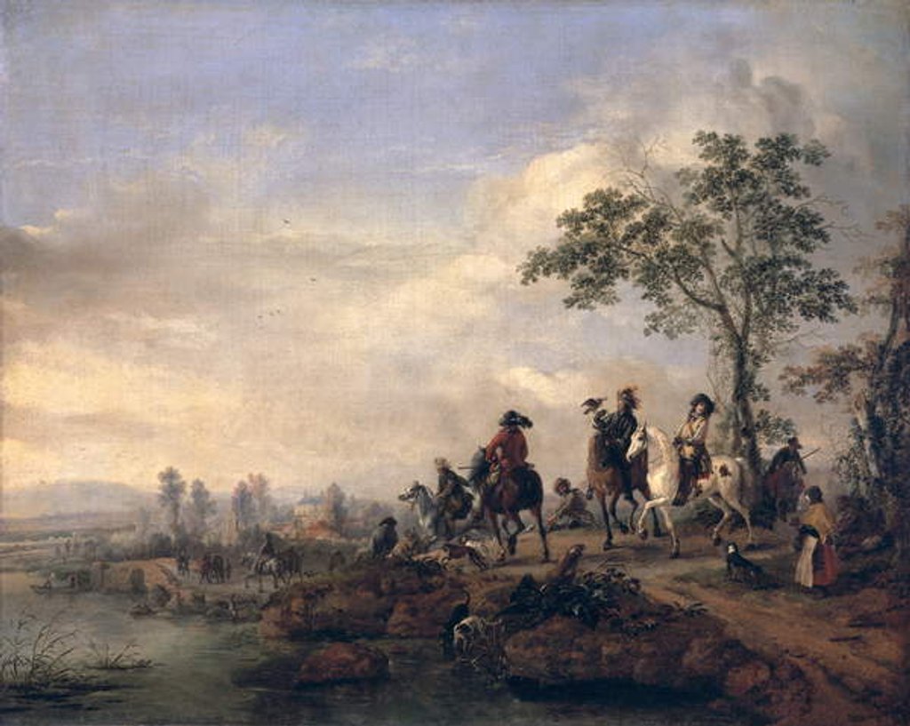 Detail of Falconers Return Home from the Hunt, 1658-60 by Philips Wouwermans or Wouwerman