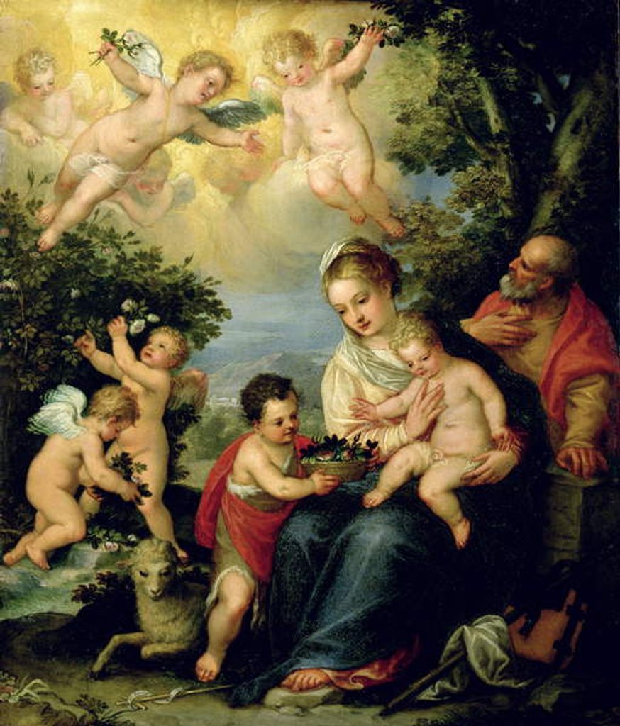 Detail of The Holy Family with St. John the Baptist and Flower Dispensing Angels by Hans I or Johann Rottenhammer