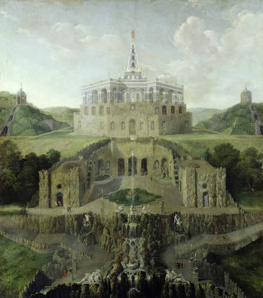 Detail of View from the 'Riesenkopf' Waterfalls over the Distorted Water-grotto to the Octagon, after 1716 by Jan van Nickelen